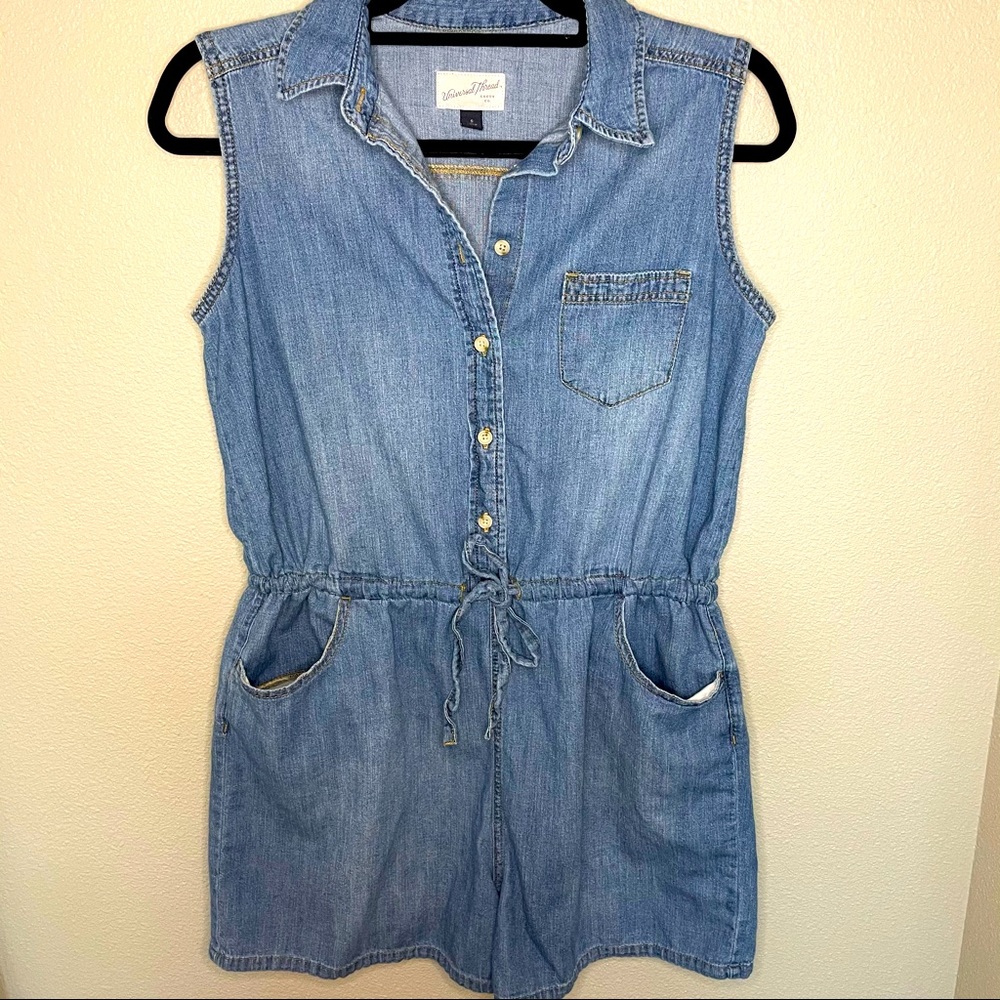 Universal Thread Jean romper pockets front & back